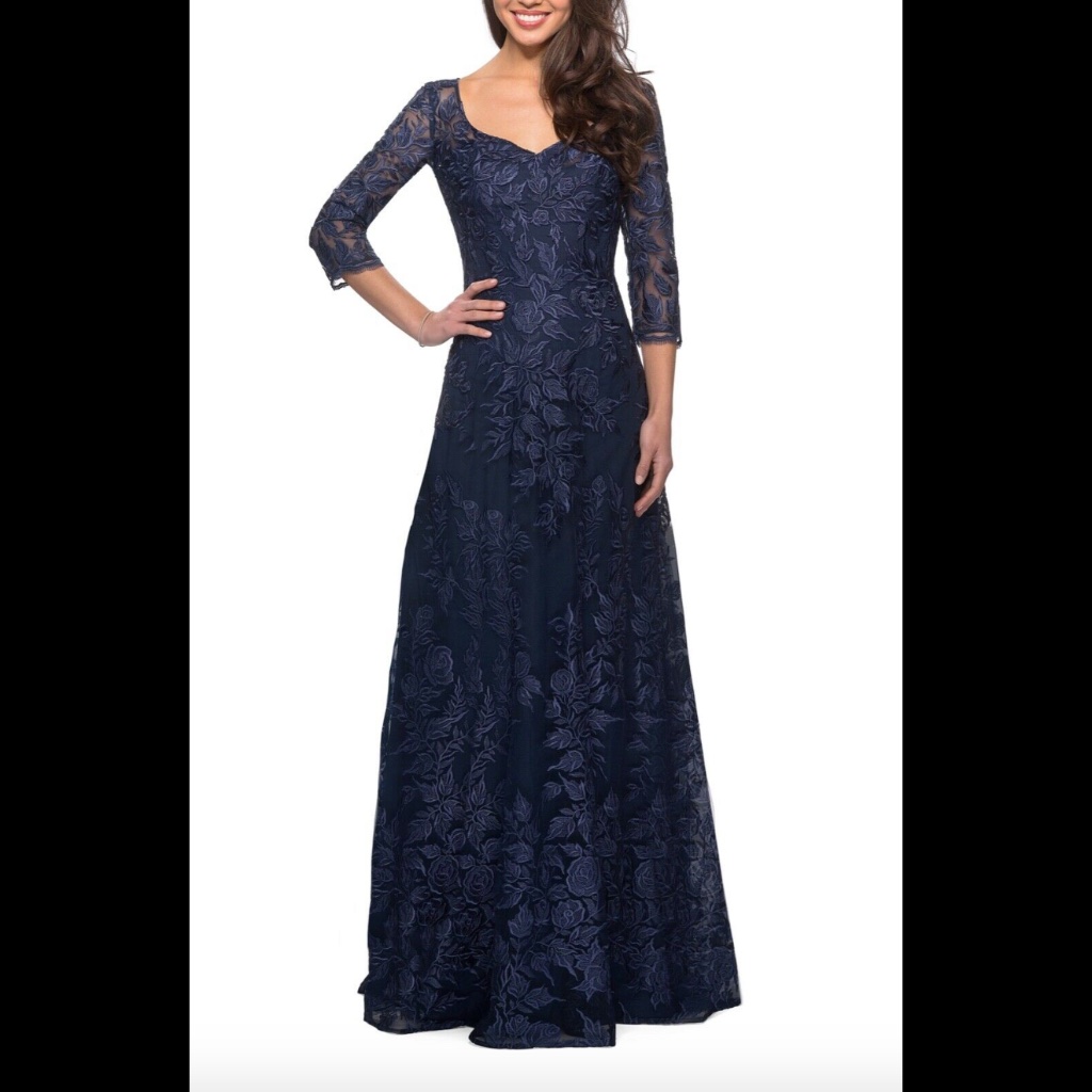 New $578 La Femme Floral Embroidered Evening Gown
